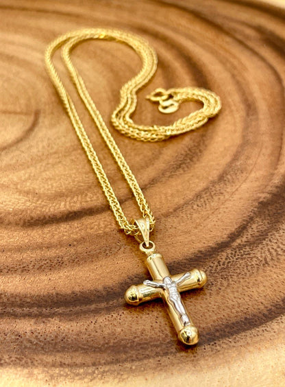 18Karat Gold Cross Necklace,Jesus Cross,Crusifix Necklace,With Franco Chain (1.5mm)Thick ,Real Gold Cross Necklace,Birthday Gift,For Her/Him