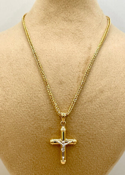 18Karat Gold Cross Necklace,Jesus Cross,Crusifix Necklace,With Franco Chain (1.5mm)Thick ,Real Gold Cross Necklace,Birthday Gift,For Her/Him