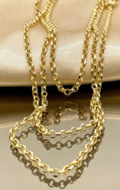 18K GOLD ROLO(3mm)NECKLACE Chain,Real Gold,Solid Gold, Diamond Cut,Yellow Gold,Birthday Gift,Partner Gift,For Her,For Him,Gift For Mom.