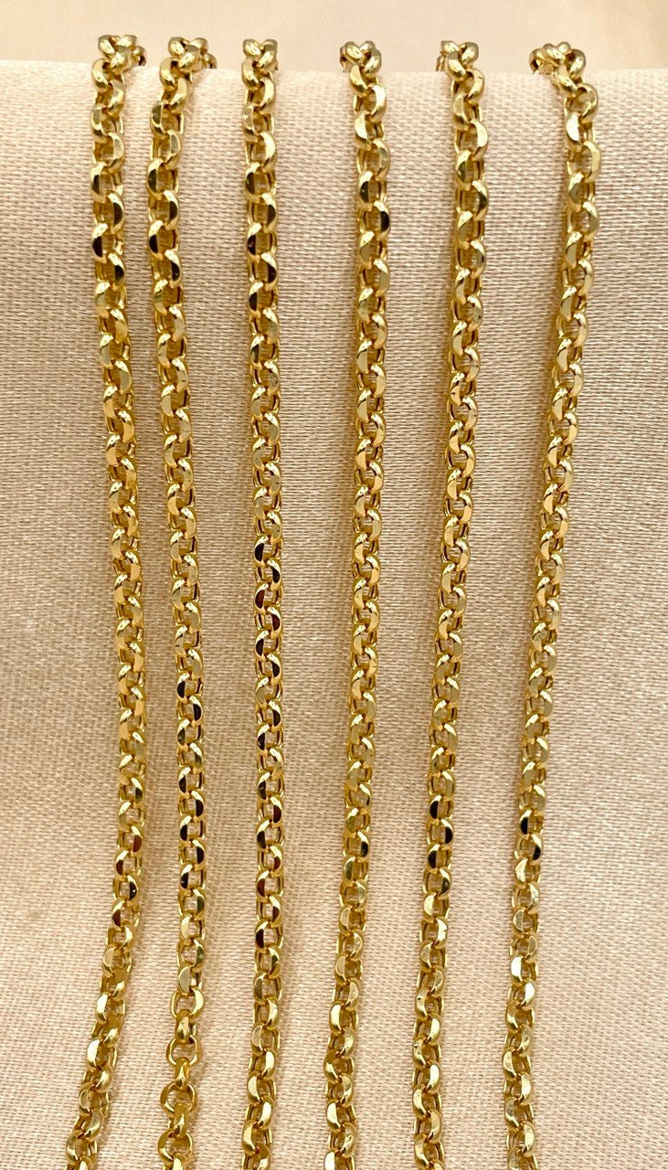 18K GOLD ROLO(3mm)NECKLACE Chain,Real Gold,Solid Gold, Diamond Cut,Yellow Gold,Birthday Gift,Partner Gift,For Her,For Him,Gift For Mom.
