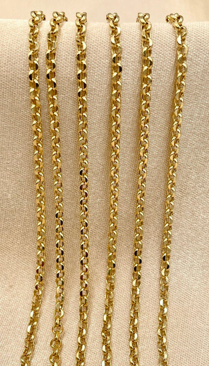 18K GOLD ROLO(3mm)NECKLACE Chain,Real Gold,Solid Gold, Diamond Cut,Yellow Gold,Birthday Gift,Partner Gift,For Her,For Him,Gift For Mom.