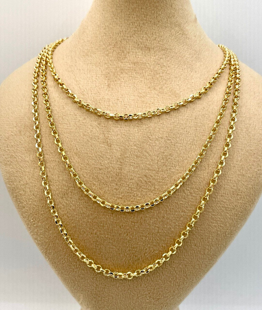 18K GOLD ROLO(3mm)NECKLACE Chain,Real Gold,Solid Gold, Diamond Cut,Yellow Gold,Birthday Gift,Partner Gift,For Her,For Him,Gift For Mom.