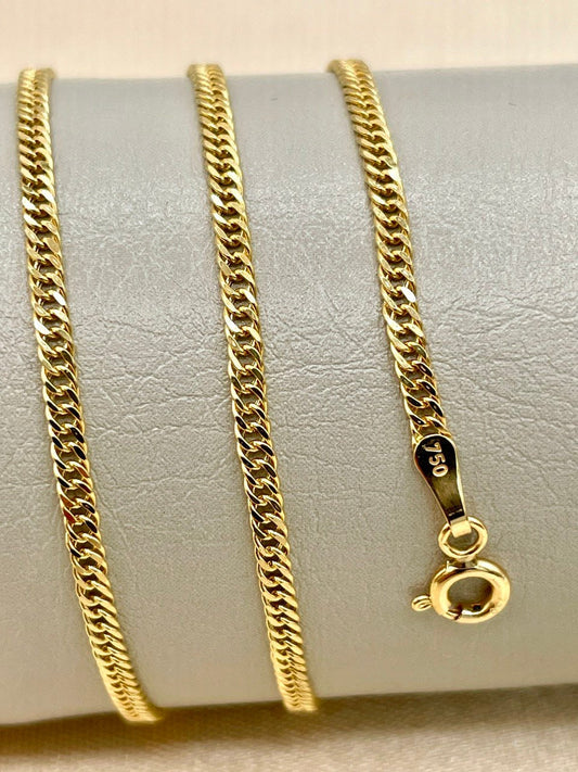 18K GOLD Double CURB NECKLACE (2.1mm)Solid Gold,Real Gold,Necklace Chain,For Her,For Him,Birthday Gift,Christmas Gift For Dad,Gift For Mom.