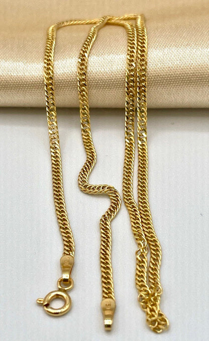18K GOLD Double CURB NECKLACE (2.1mm)Solid Gold,Real Gold,Necklace Chain,For Her,For Him,Birthday Gift,Christmas Gift For Dad,Gift For Mom.