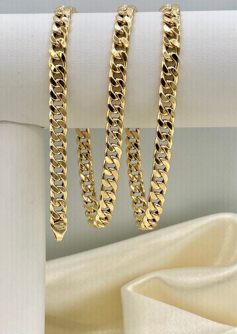 18Karat Gold Miami Cuban Chain Necklace, Real 18Karat Gold Curb Links Chain, 6.5 MM Width, Real Gold Chain for Men/Women, Chunky Gold Chain!