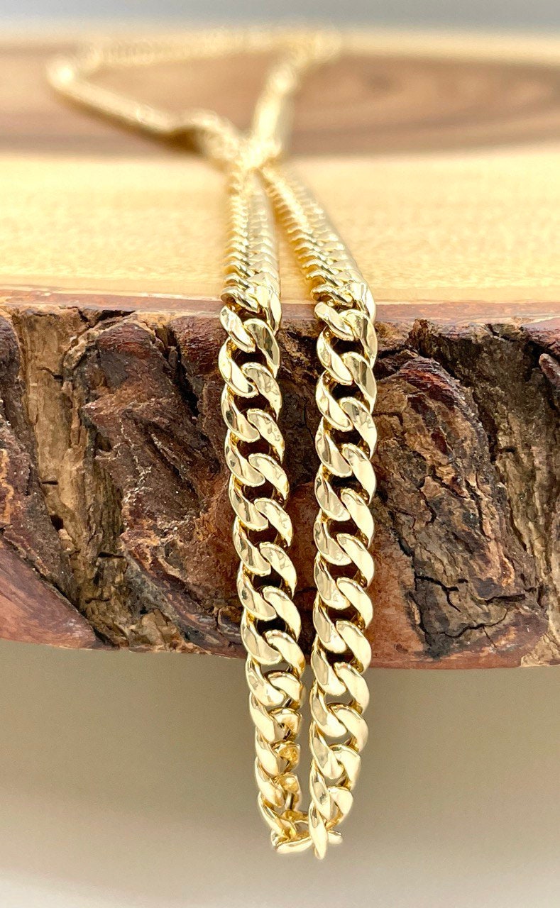18Karat Gold Miami Cuban Chain Necklace, Real 18Karat Gold Curb Links Chain, 3.8MM Width, Real Gold Chain for Men/Women, Chunky Gold Chain!