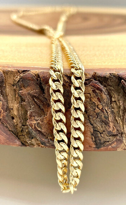 18Karat Gold Miami Cuban Chain Necklace, Real 18Karat Gold Curb Links Chain, 3.8MM Width, Real Gold Chain for Men/Women, Chunky Gold Chain!