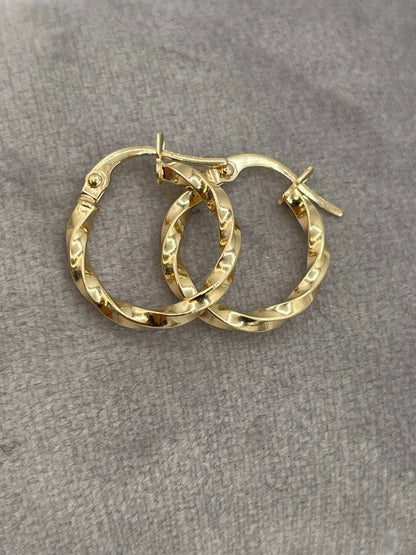 18Karat Gold Twisted Hoop Earring / Real 18Karat Gold Earrings / 14.5mm Braid Twist Hoop in 18Karat Gold,Birthday gift / Gift for Her!