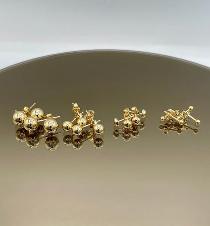 18K Gold Ball Stud Earrings,Real Gold, Minimal Dainty Dot Sleeper Second / Third Hole Push Back Studs/Gift for Women / Girls, 3, 5, 6, 8 MM