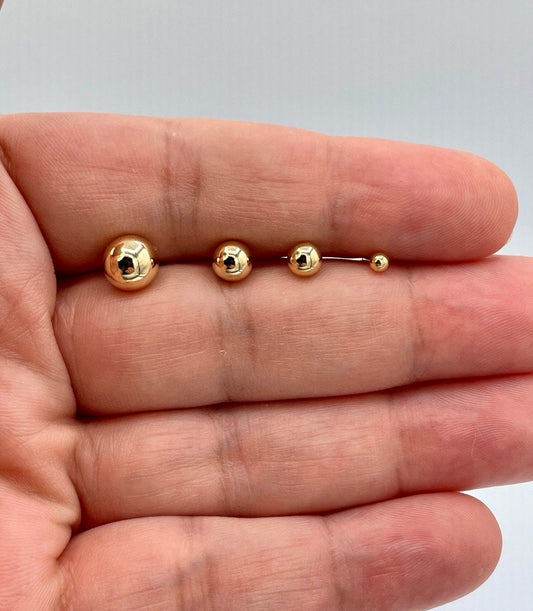 18K Gold Ball Stud Earrings,Real Gold, Minimal Dainty Dot Sleeper Second / Third Hole Push Back Studs/Gift for Women / Girls, 3, 5, 6, 8 MM
