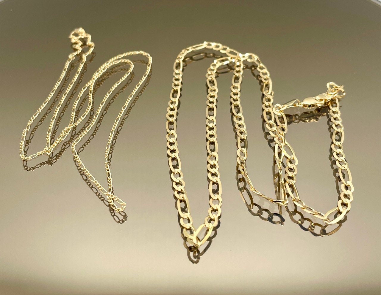 18K Solid Gold Figaro Chain Necklace, Real 18K Gold Figaro Monaco Links Chain, Pure 18K Gold, Gold Chain For Men/Women, Beautifully Crafted!