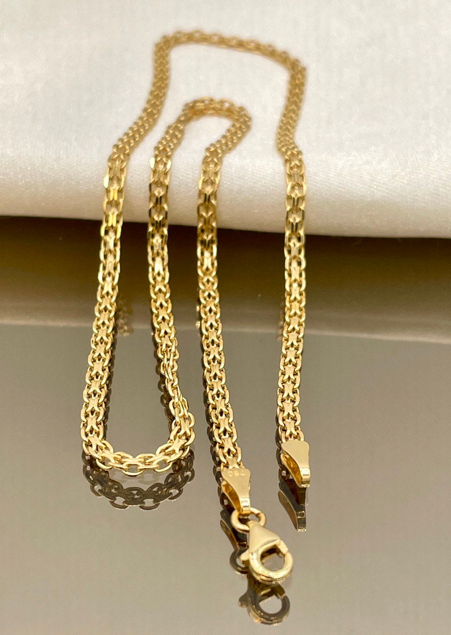 18k Gold Bismark Chain Necklace (2.8mm) Real 18K Gold Chain Necklace, Retro Bismarck Chain, Vintage Look Chain, Elegant Jewelry,Gift for Her
