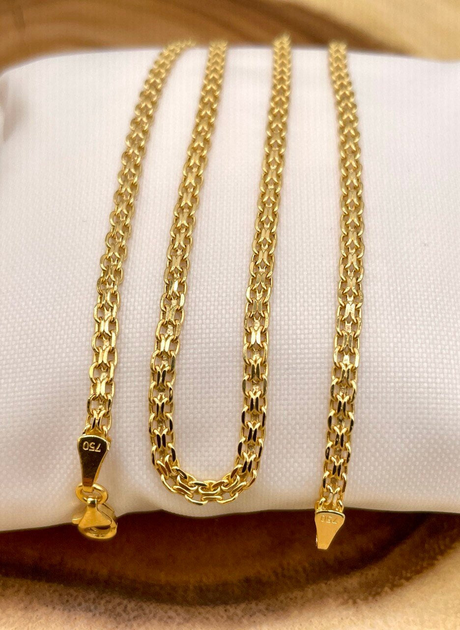 18k Gold Bismark Chain Necklace (2.8mm) Real 18K Gold Chain Necklace, Retro Bismarck Chain, Vintage Look Chain, Elegant Jewelry,Gift for Her