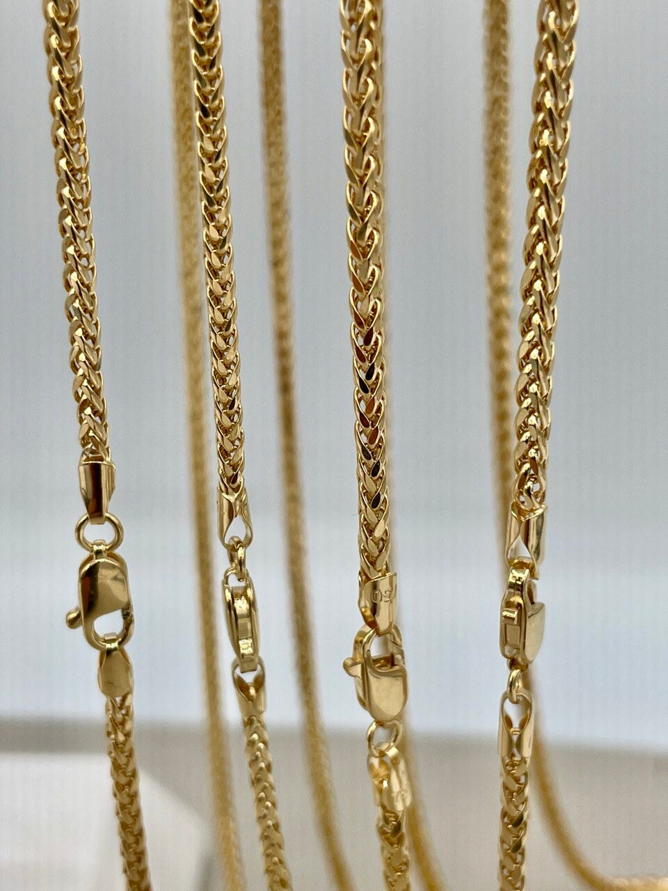 18K Solid Gold Franco Chain Necklace, Real 18K Gold Wheat Foxtail Chain, 2mm_1.7mm Solid Gold Chain,Gift for Him/Her, Birthday Gift!