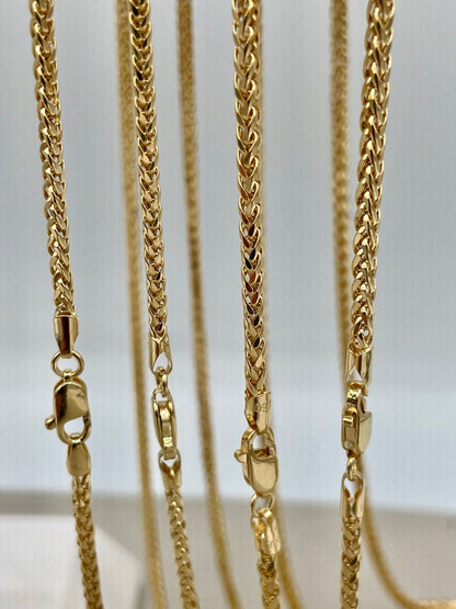 18K Solid Gold Franco Chain Necklace, Real 18K Gold Wheat Foxtail Chain, 2mm_1.7mm Solid Gold Chain,Gift for Him/Her, Birthday Gift!