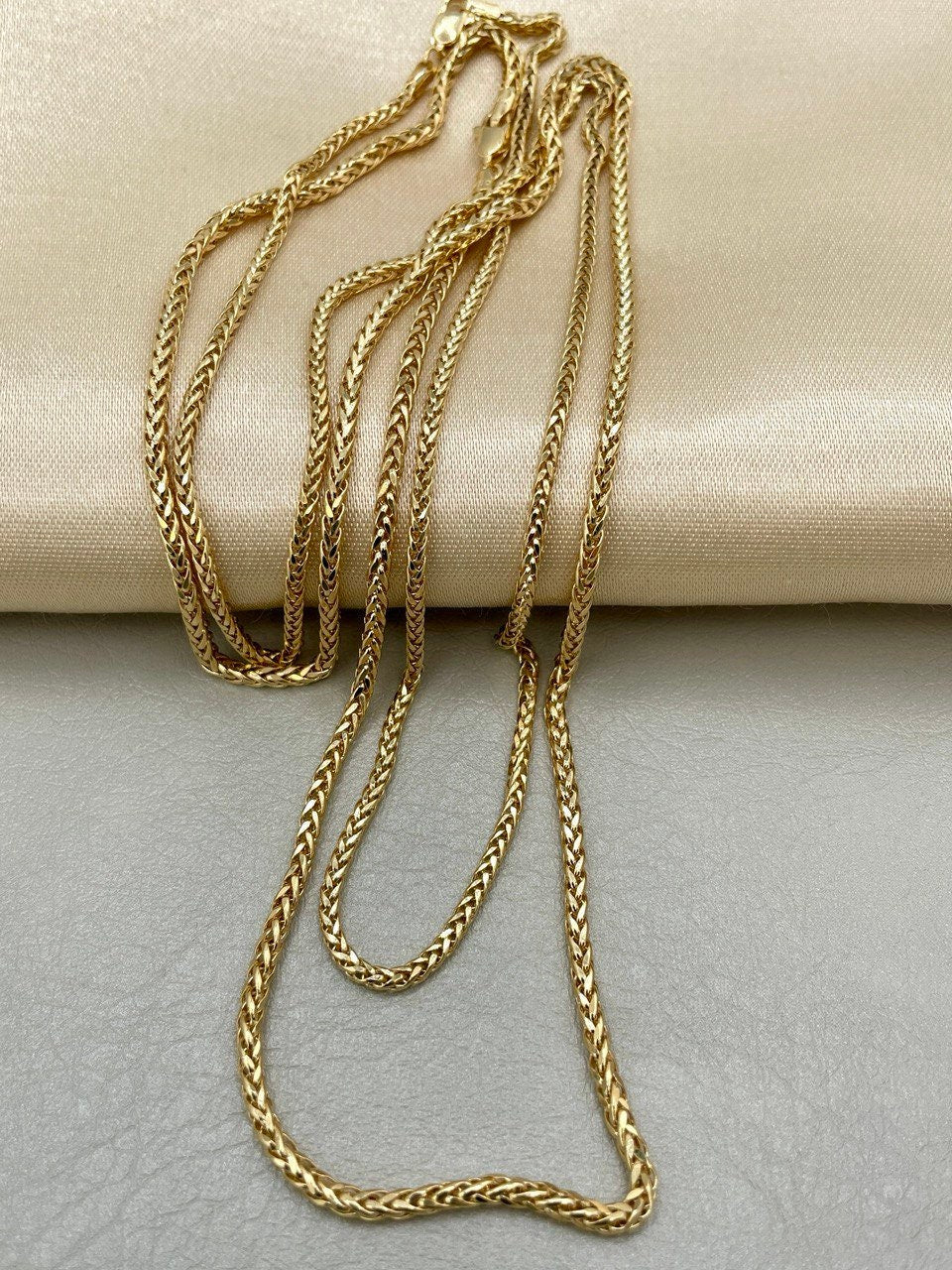 18K Solid Gold Franco Chain Necklace, Real 18K Gold Wheat Foxtail Chain, 2mm_1.7mm Solid Gold Chain,Gift for Him/Her, Birthday Gift!