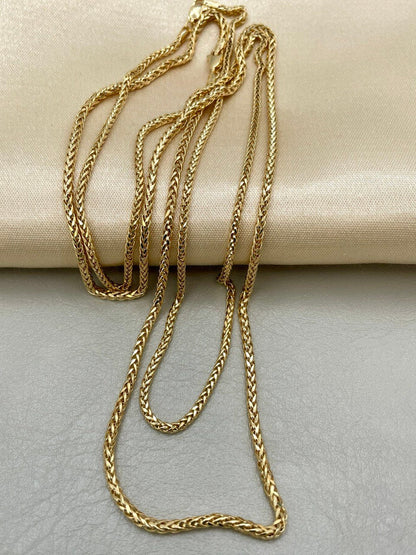18K Solid Gold Franco Chain Necklace, Real 18K Gold Wheat Foxtail Chain, 2mm_1.7mm Solid Gold Chain,Gift for Him/Her, Birthday Gift!