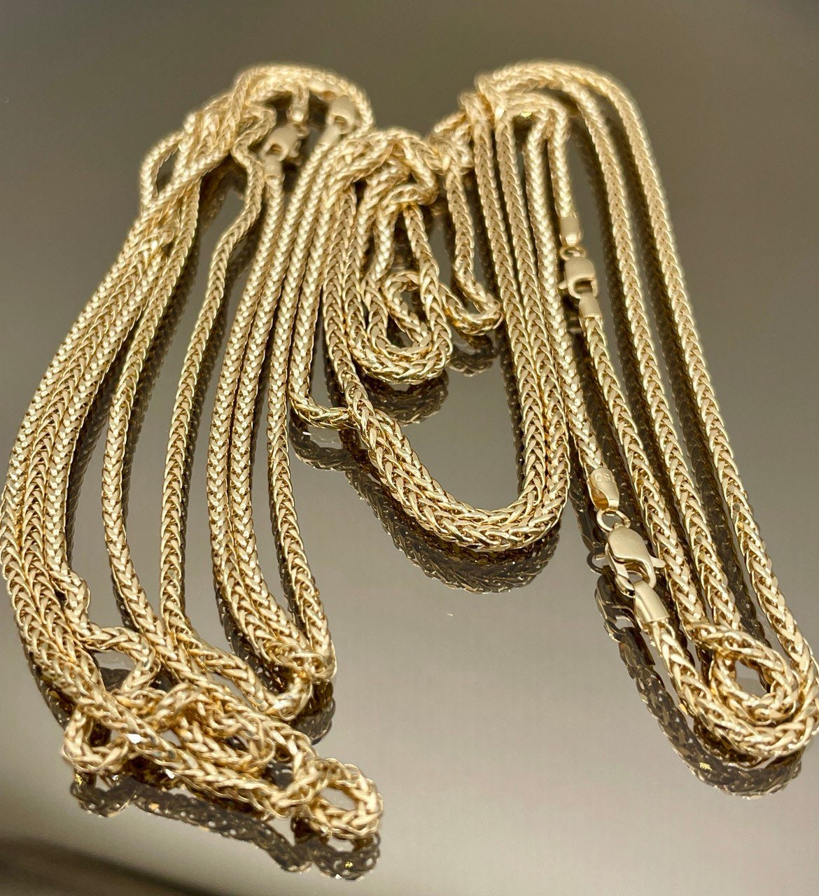 18K Solid Gold Franco Chain Necklace, Real 18K Gold Wheat Foxtail Chain, 2mm_1.7mm Solid Gold Chain,Gift for Him/Her, Birthday Gift!