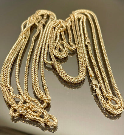 18K Solid Gold Franco Chain Necklace, Real 18K Gold Wheat Foxtail Chain, 2mm_1.7mm Solid Gold Chain,Gift for Him/Her, Birthday Gift!