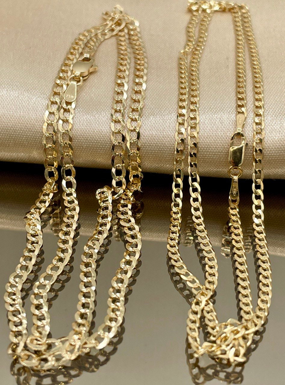 Solid Gold 18K Curb Chain Necklace, Real 18K Gold Miami Cuban Links Chain, 2.2 MM_3 MM Thick, Real Gold Chain for Him/Her, Birthday Gift