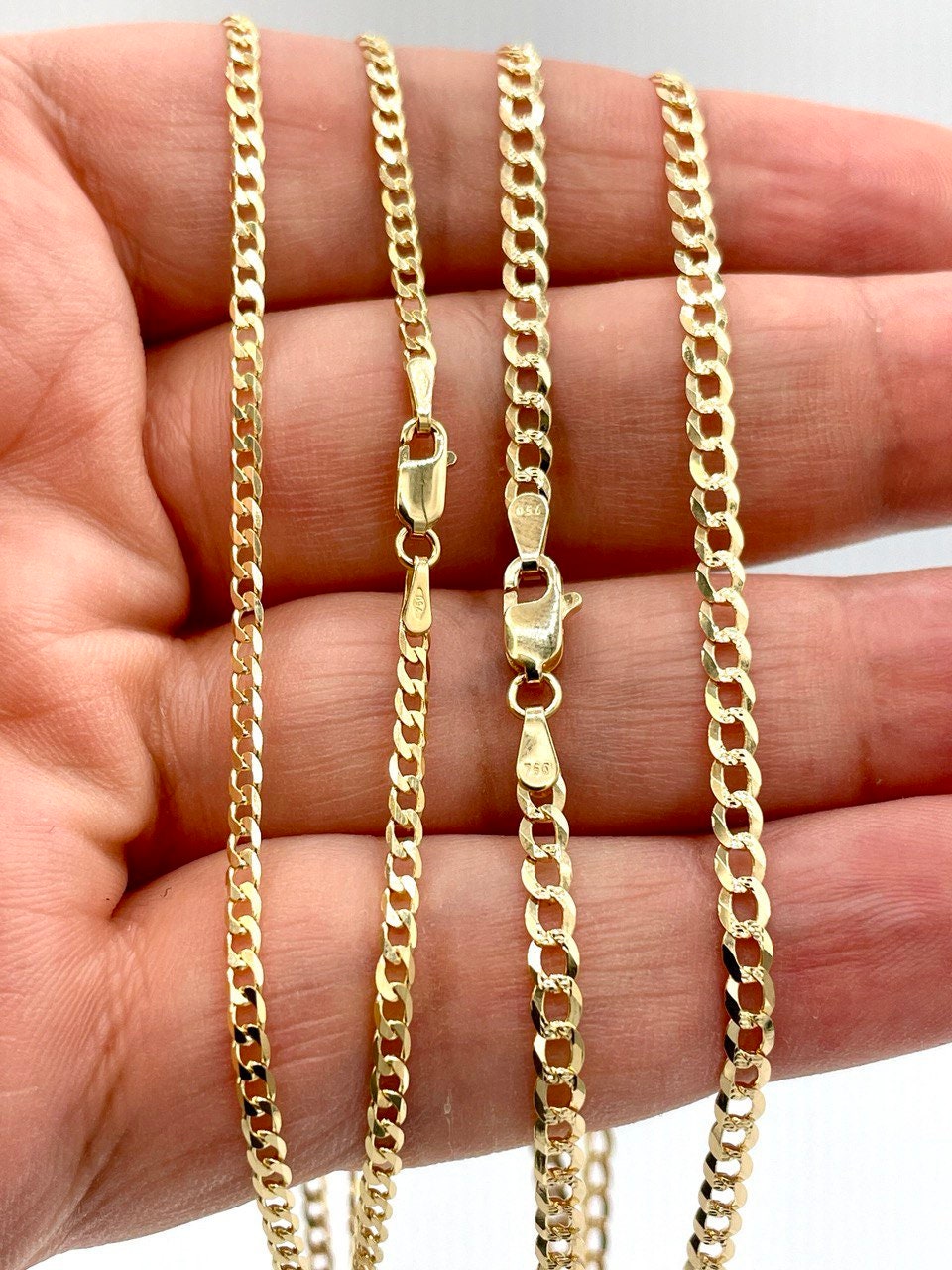 Solid Gold 18K Curb Chain Necklace, Real 18K Gold Miami Cuban Links Chain, 2.2 MM_3 MM Thick, Real Gold Chain for Him/Her, Birthday Gift