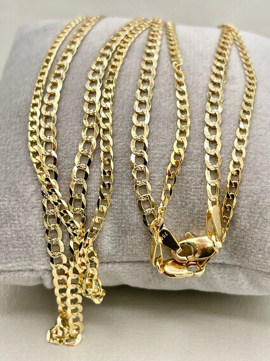 Solid Gold 18K Curb Chain Necklace, Real 18K Gold Miami Cuban Links Chain, 2.2 MM_3 MM Thick, Real Gold Chain for Him/Her, Birthday Gift