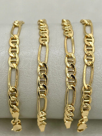 18k Solid Gold Figaro Bracelet, Yellow 18K Gold Figaro Links Bracelet,4.2MM Thick Real Gold Figaro Bracelet for Men/Women,Gifts for Him/Her!