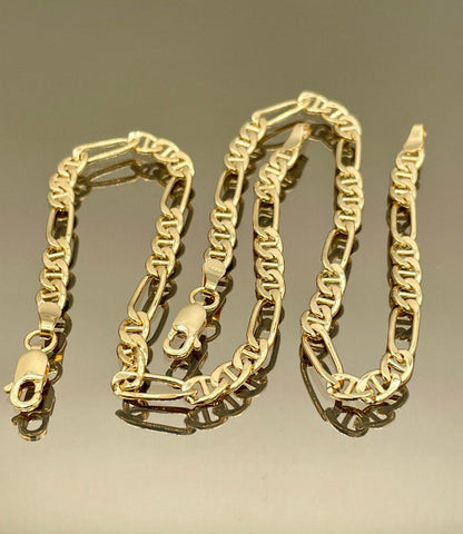 18k Solid Gold Figaro Bracelet, Yellow 18K Gold Figaro Links Bracelet,4.2MM Thick Real Gold Figaro Bracelet for Men/Women,Gifts for Him/Her!