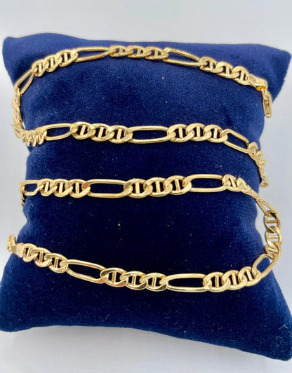 18k Solid Gold Figaro Bracelet, Yellow 18K Gold Figaro Links Bracelet,4.2MM Thick Real Gold Figaro Bracelet for Men/Women,Gifts for Him/Her!