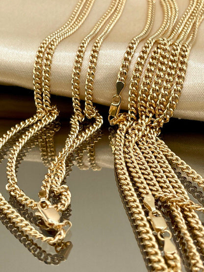 Solid 18K Gold Curb Chain Necklace, Real 18K Gold Miami Cuban Links Chain, 2.7MM_3MM Thick, Real Gold Chain for Him/Her, Birthday Gift!