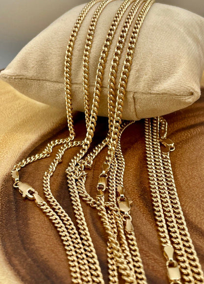 Solid 18K Gold Curb Chain Necklace, Real 18K Gold Miami Cuban Links Chain, 2.7MM_3MM Thick, Real Gold Chain for Him/Her, Birthday Gift!