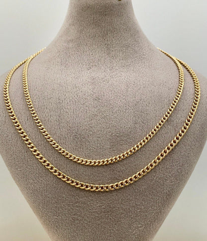 Solid 18K Gold Curb Chain Necklace, Real 18K Gold Miami Cuban Links Chain, 2.7MM_3MM Thick, Real Gold Chain for Him/Her, Birthday Gift!