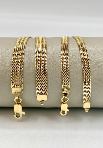 18K Yellow Gold Bismarck Chain Bracelet 7.5” Length | Genuine 18k Gold Bismarck Link Chain Bracelet | Gold Bracelet for Women | Gift for Her
