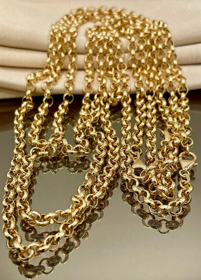 18K Solid Gold Rolo Necklace, Real 18K Gold Rolo Chain Necklace, Yellow Gold Necklace for Men/Women, 18K Gold Necklace 5 mm - 22"-24", Gift!