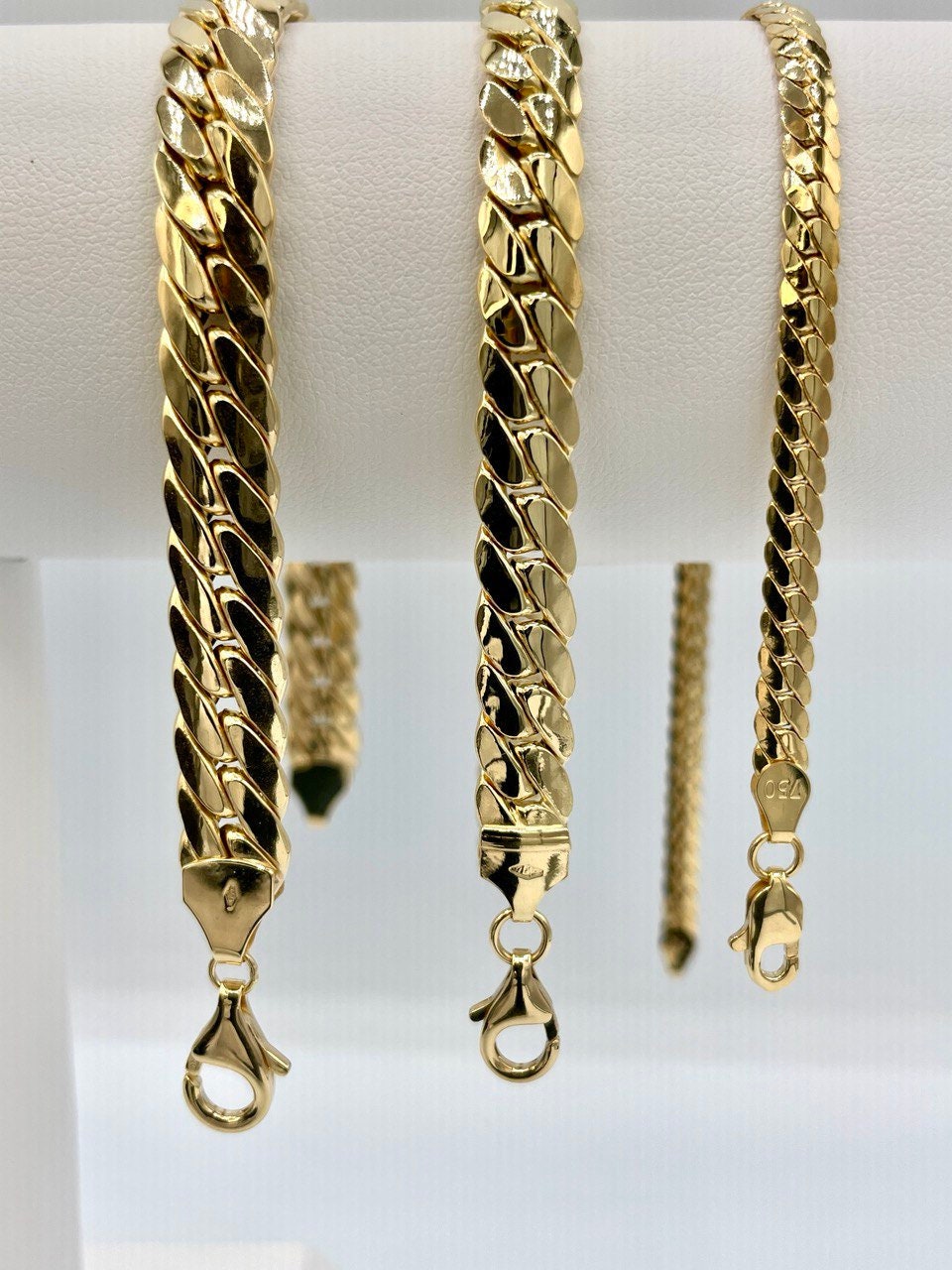 18K Curb Real Gold Chain Bracelets,18K Gold Miami Cuban Links Bracelets, 4MM_7.5MM_8.5MM Width Real Gold Bracelet for Him/Her, Birthday Gift