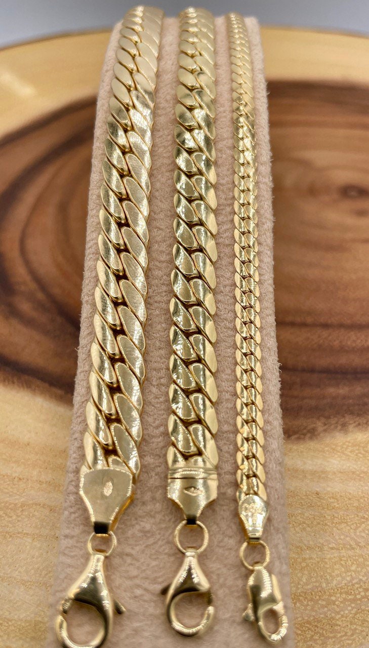 18K Curb Real Gold Chain Bracelets,18K Gold Miami Cuban Links Bracelets, 4MM_7.5MM_8.5MM Width Real Gold Bracelet for Him/Her, Birthday Gift