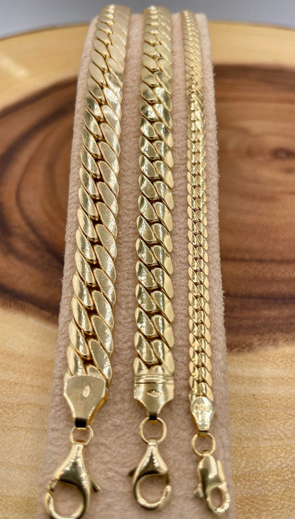 18K Curb Real Gold Chain Bracelets,18K Gold Miami Cuban Links Bracelets, 4MM_7.5MM_8.5MM Width Real Gold Bracelet for Him/Her, Birthday Gift