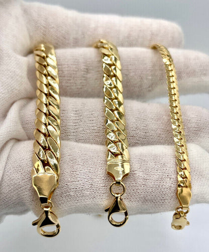 18K Curb Real Gold Chain Bracelets,18K Gold Miami Cuban Links Bracelets, 4MM_7.5MM_8.5MM Width Real Gold Bracelet for Him/Her, Birthday Gift