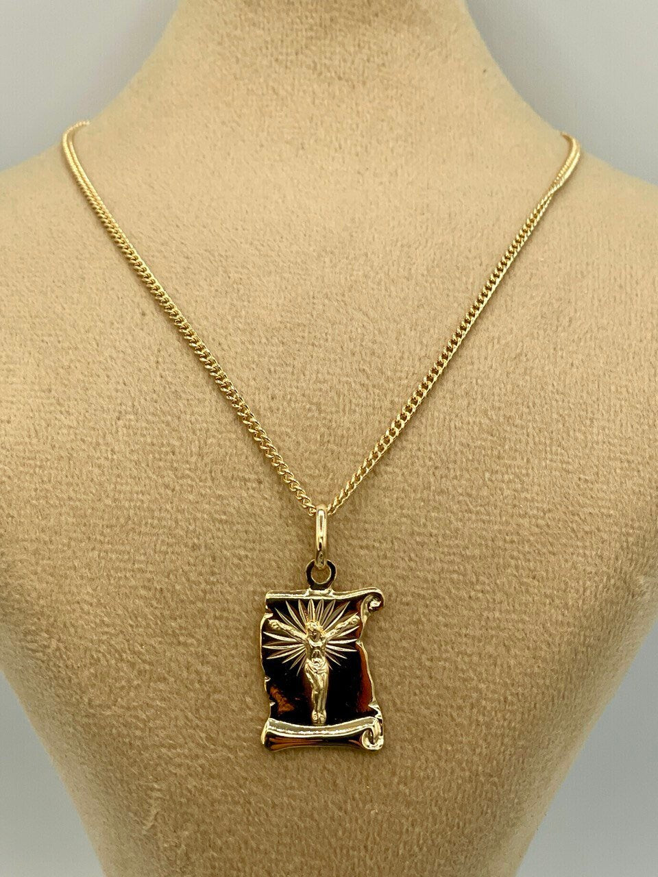 18K Gold Crucifix Necklace,2mmSolid Curb Chain, Diamond Cut Cross Chain,Christ Necklace Charm Religious Jewelry,Birthday Gift For Men/Women!