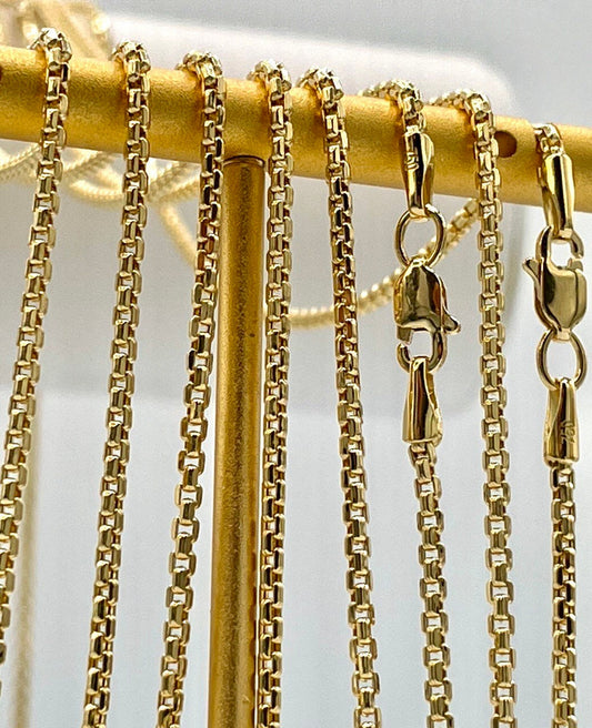 18k Gold Box Chain Necklace,1.5mm(Thick) Real Solid Gold,Timeless Elegance and Luxury Redefined,Gift for Women/Men
