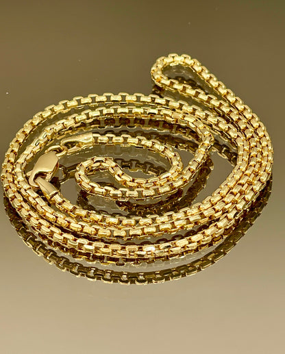 18k Gold  Solid Box Chain Necklace ,18" 20",22",(2.1mm),Real Gold, Shiny Round Box chain, For Him, For Her, Birthday Gift, Christmas Gift.