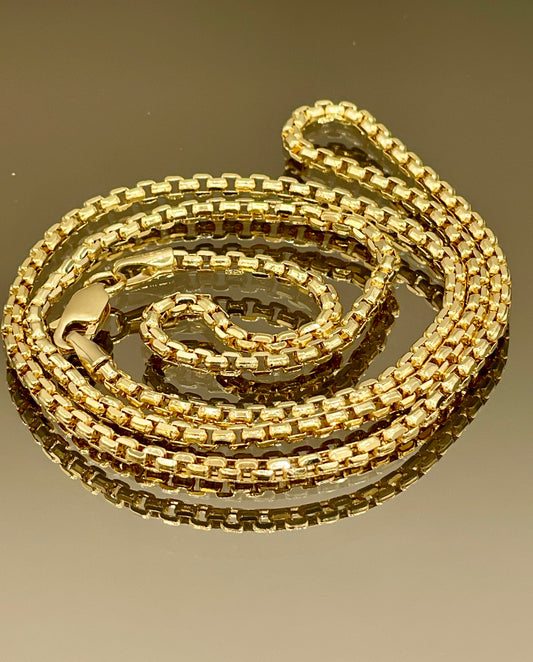 18k Gold  Solid Box Chain Necklace ,18" 20",22",(2.1mm),Real Gold, Shiny Round Box chain, For Him, For Her, Birthday Gift, Christmas Gift.