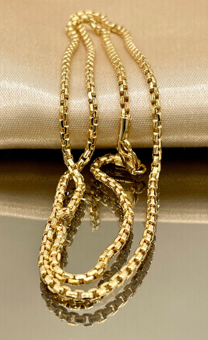 18k Gold  Solid Box Chain Necklace ,18" 20",22",(2.1mm),Real Gold, Shiny Round Box chain, For Him, For Her, Birthday Gift, Christmas Gift.