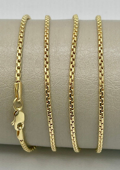 14K Solid Gold Box Chain Necklace,18”, 20”,22”,24" inches ,(2mm Thickness ),Real Gold Box Chain,For Her, For Him, Birthday Gift.