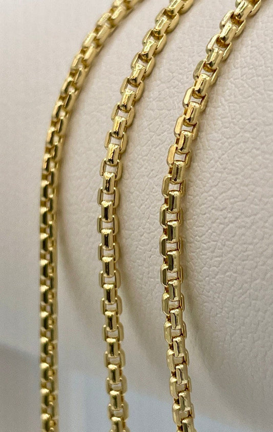 14K Solid Gold Box Chain Necklace,18”, 20”,22”,24" inches ,(2mm Thickness ),Real Gold Box Chain,For Her, For Him, Birthday Gift.