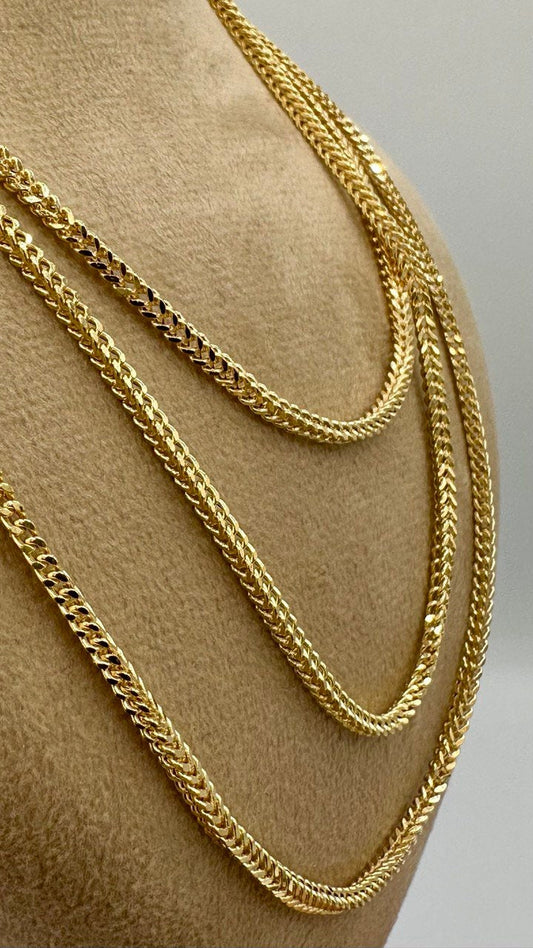 14k Solid Gold Franco Chain Necklace, Pure 14K Gold Foxtail Links Chain, 2.50mm wide_20"- 24" length, Real Gold Chain for Him/Her, Gift!
