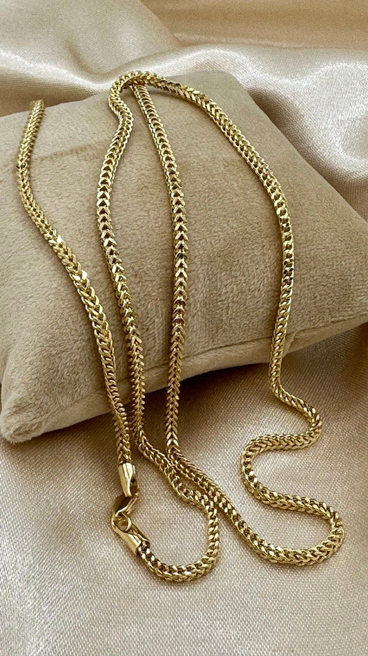 14k Solid Gold Franco Chain Necklace, Pure 14K Gold Foxtail Links Chain, 2.50mm wide_20"- 24" length, Real Gold Chain for Him/Her, Gift!