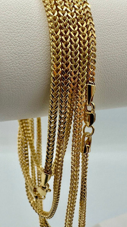 14k Solid Gold Franco Chain Necklace, Pure 14K Gold Foxtail Links Chain, 2.50mm wide_20"- 24" length, Real Gold Chain for Him/Her, Gift!