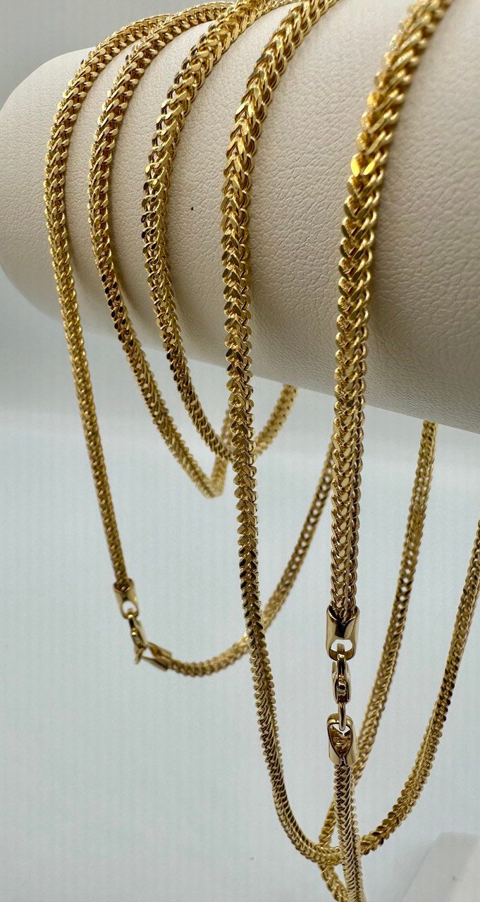 14k Solid Gold Franco Chain Necklace, Pure 14K Gold Foxtail Links Chain, 2.50mm wide_20"- 24" length, Real Gold Chain for Him/Her, Gift!