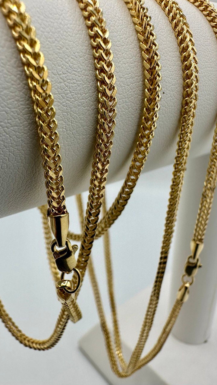 14k Solid Gold Franco Chain Necklace, Pure 14K Gold Foxtail Links Chain, 2.50mm wide_20"- 24" length, Real Gold Chain for Him/Her, Gift!